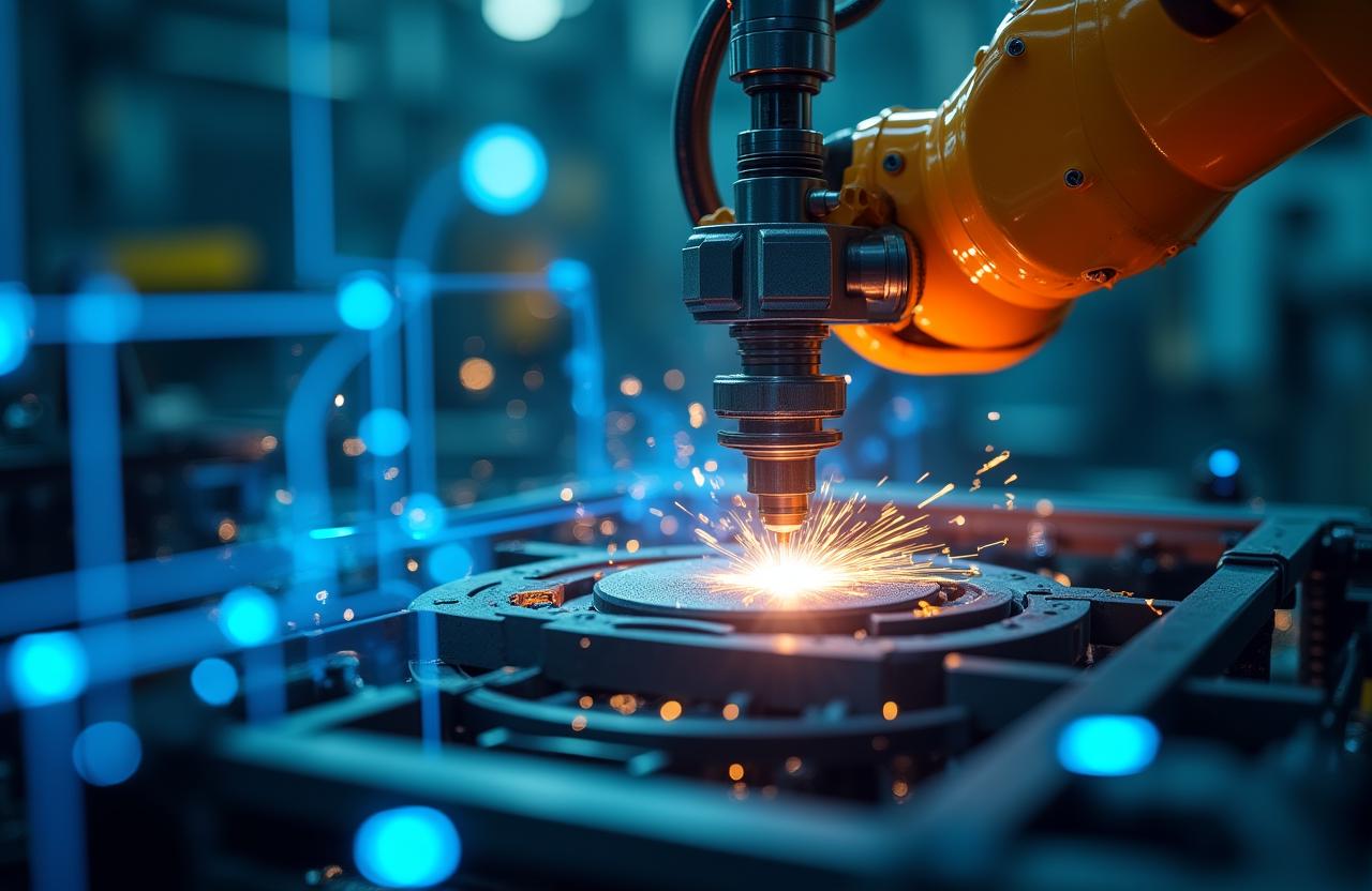 Close-up of industrial machinery with digital overlay
